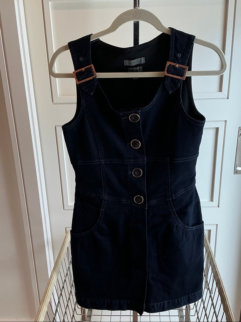 Ted Baker London Black Button-Front Pinafore Mini Dress